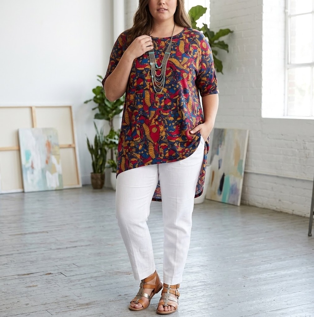 LuLaRoe Irma Tunic Top M Abstract Multicolor Print High Low Oversized NWT